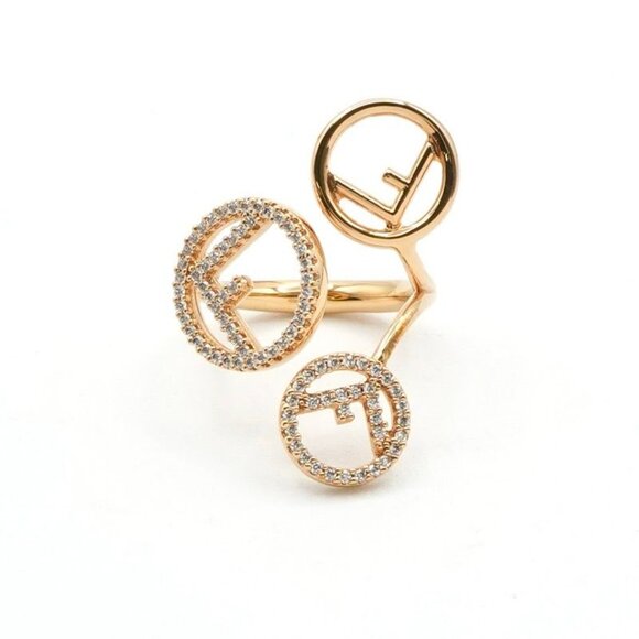 Fendi F's Ring Gold Rhinestone Logo - Picture 2 of 9